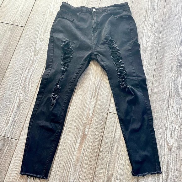 1XL  Black Ripped High Waist Jeans by Shein⎜ GUC - Picture 1 of 5